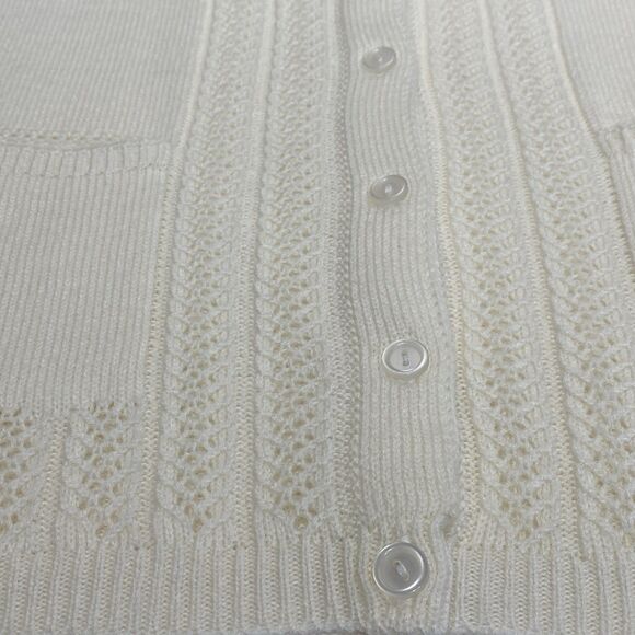 Vintage Cardigan Sweater Women’s Large Cream Crochet Details Acrylic Cottagecore - Picture 6 of 10
